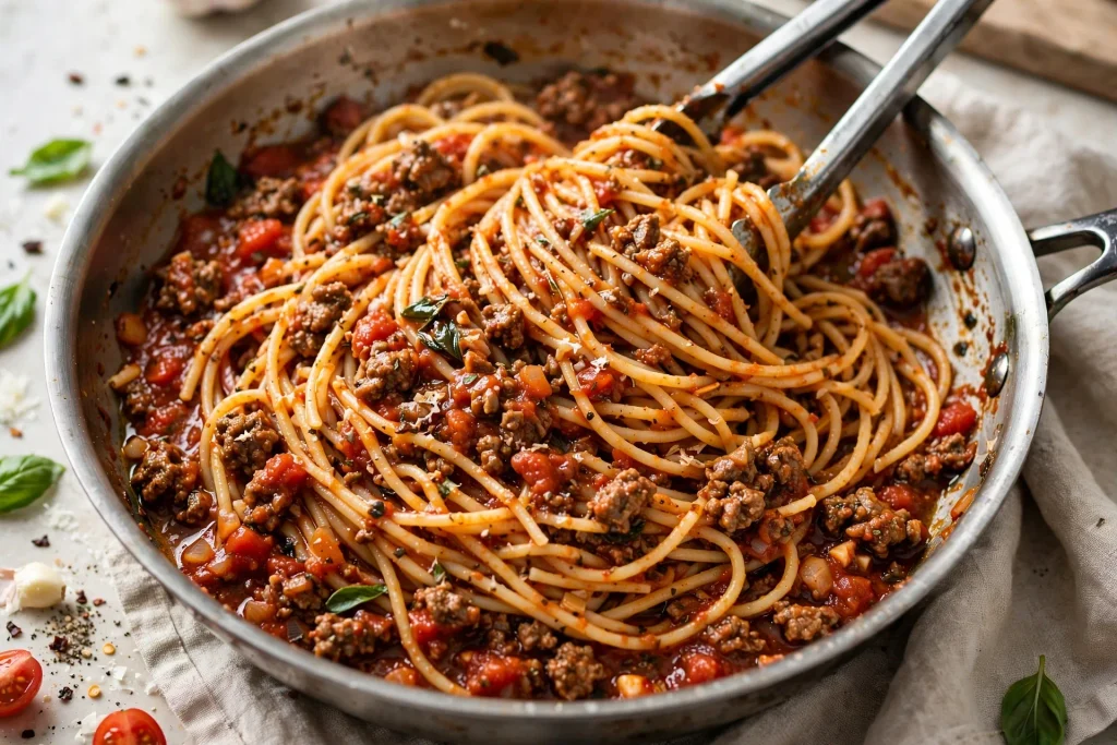 spaghetti-tossed-with-meat-sauce